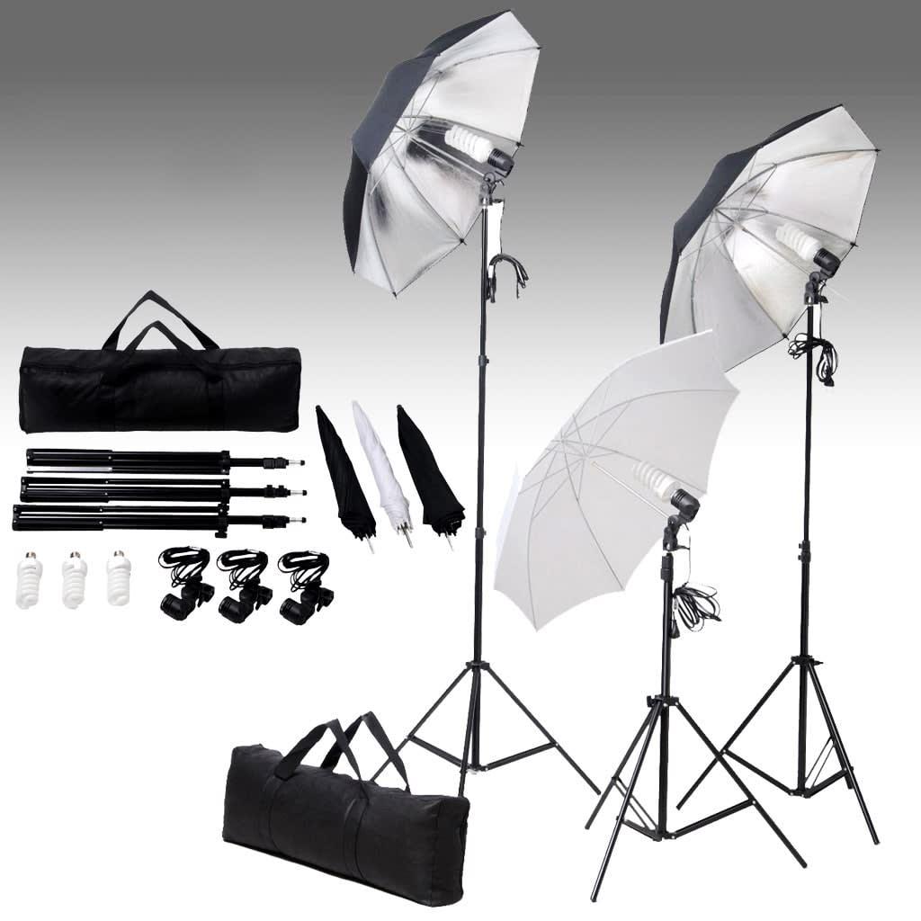 Belysningssæt Til Fotostudio    Stativer Og Paraplyer 24 Watt