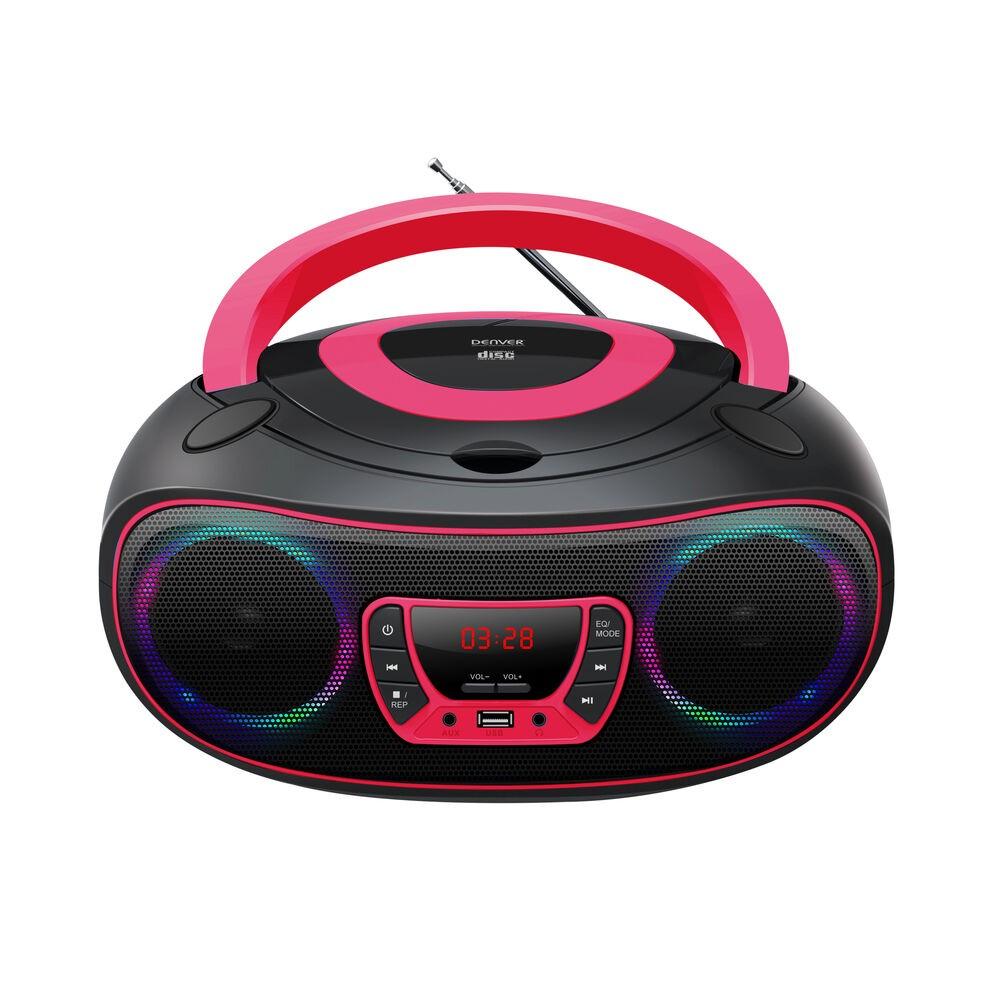 Denver Electronics Tcl-212btpink Bærbar Cd-boombox Med Fm Usb Bluetooth Pink Sort