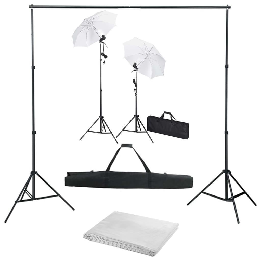Fotostudiesæt Med Baggrund  Lamper Og Paraplyer