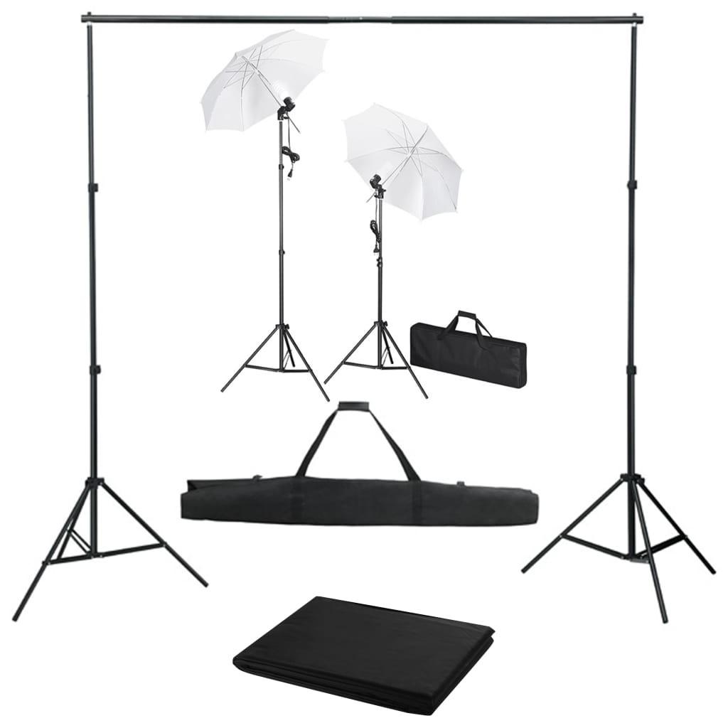 Fotostudiesæt Med Baggrund  Lamper Og Paraplyer