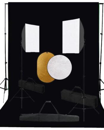 Fotostudiesæt Med Softbox-lamper   Baggrund Og Reflektor