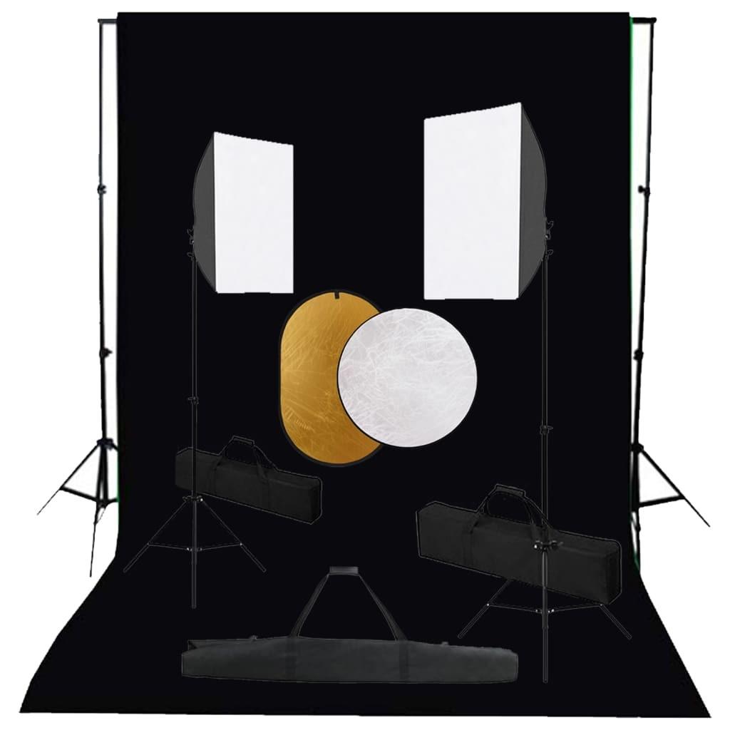 Fotostudiesæt Med Softbox-lamper Baggrund Og Reflektor