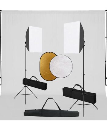 Fotostudiesæt Med Softbox-lamper   Baggrund Og Reflektor