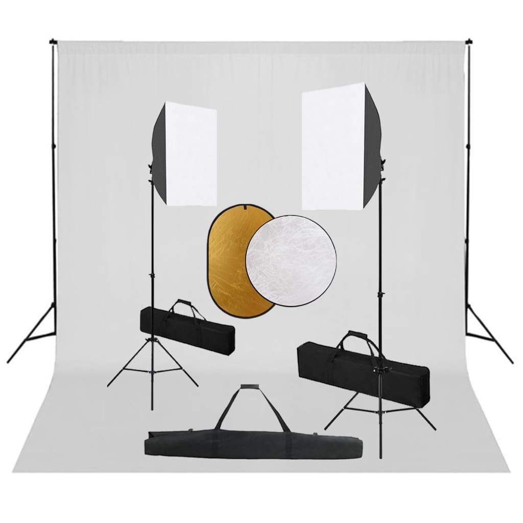 Fotostudiesæt Med Softbox-lamper Baggrund Og Reflektor