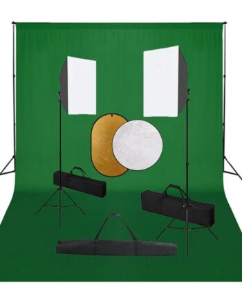 Fotostudiesæt Med Softbox-lamper   Baggrund Og Reflektor