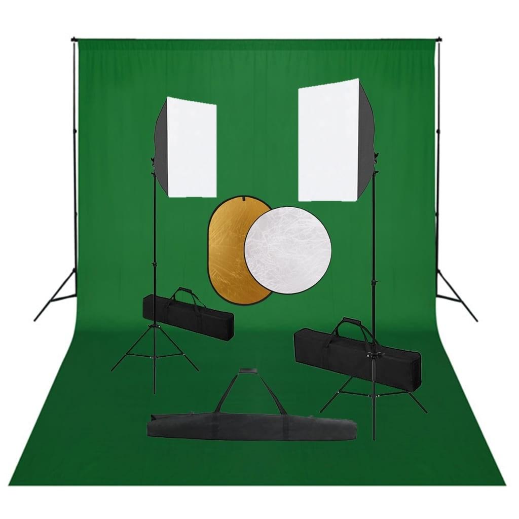 Fotostudiesæt Med Softbox-lamper Baggrund Og Reflektor