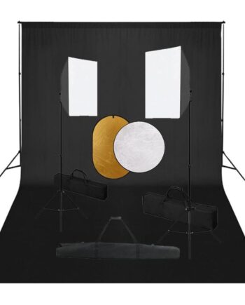 Fotostudiesæt Med Softbox-lamper   Baggrund Og Reflektor