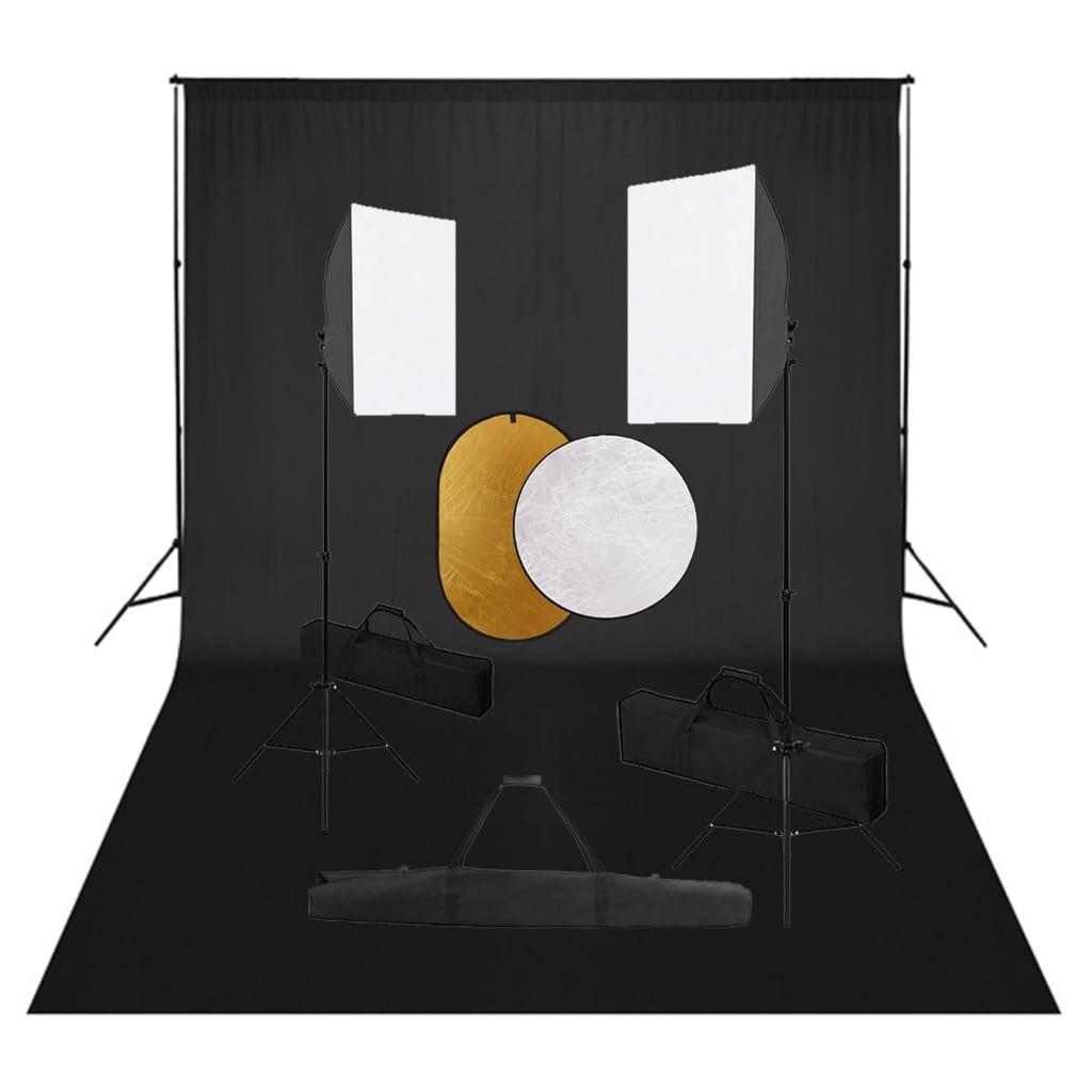 Fotostudiesæt Med Softbox-lamper Baggrund Og Reflektor