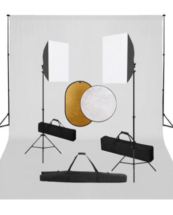 Fotostudiesæt Med Softbox-lamper   Baggrund Og Reflektor