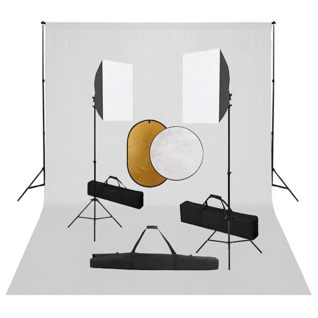 Fotostudiesæt Med Softbox-lamper Baggrund Og Reflektor