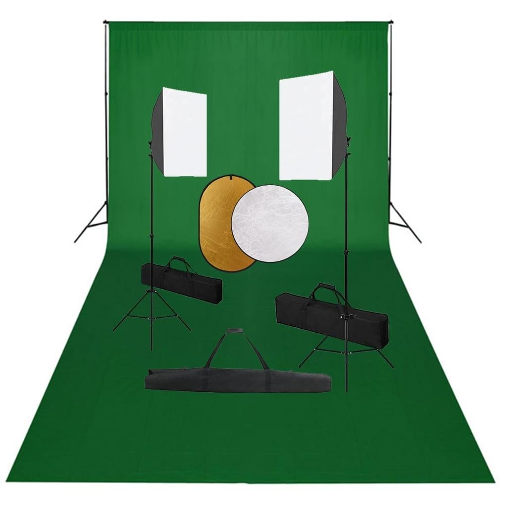 Fotostudiesæt Med Softbox-lamper Baggrund Og Reflektor