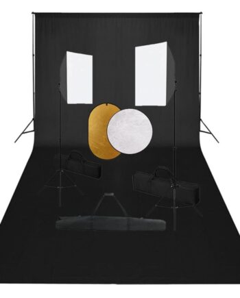 Fotostudiesæt Med Softbox-lamper   Baggrund Og Reflektor