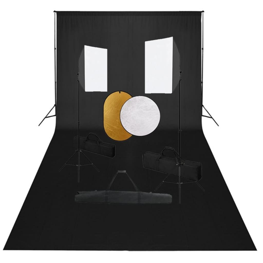 Fotostudiesæt Med Softbox-lamper Baggrund Og Reflektor