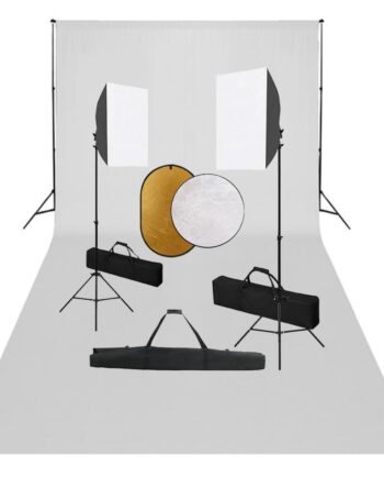 Fotostudiesæt Med Softbox-lamper   Baggrund Og Reflektor