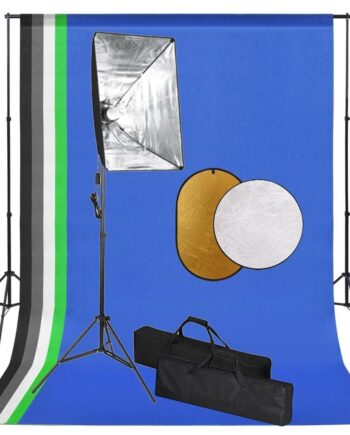 Fotostudiesæt Med Softbox-lamper  Baggrund Og Reflektor