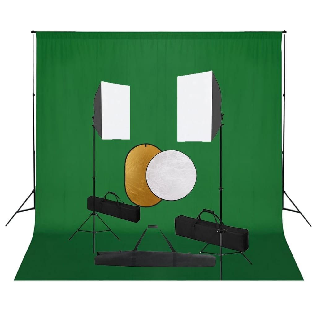 Fotostudiesæt Med Softbox-lamper Baggrund Og Reflektor