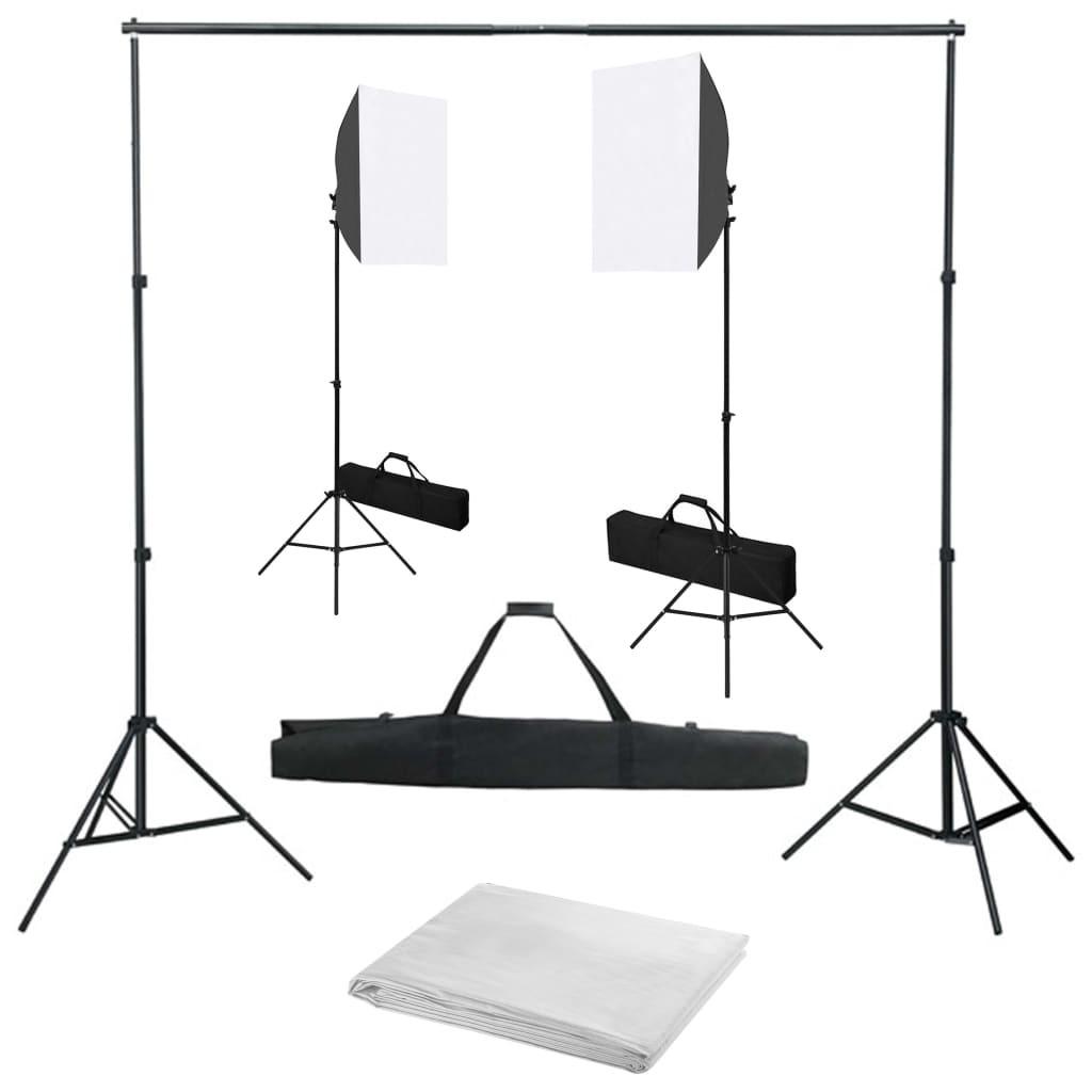 Fotostudiesæt Med Softbox-lamper Og Baggrund
