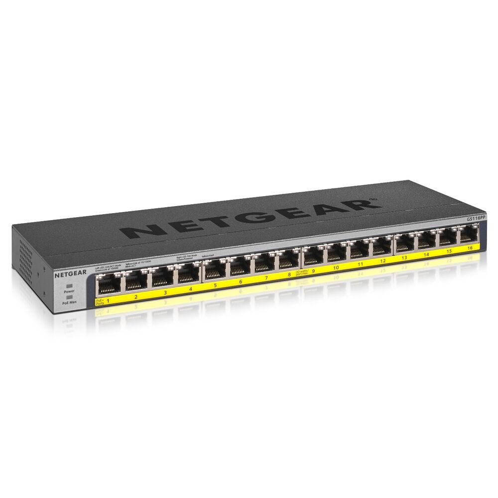Netværksswitch Netgear Gs116pp 16 Porte Poe 32 Gbps Sort