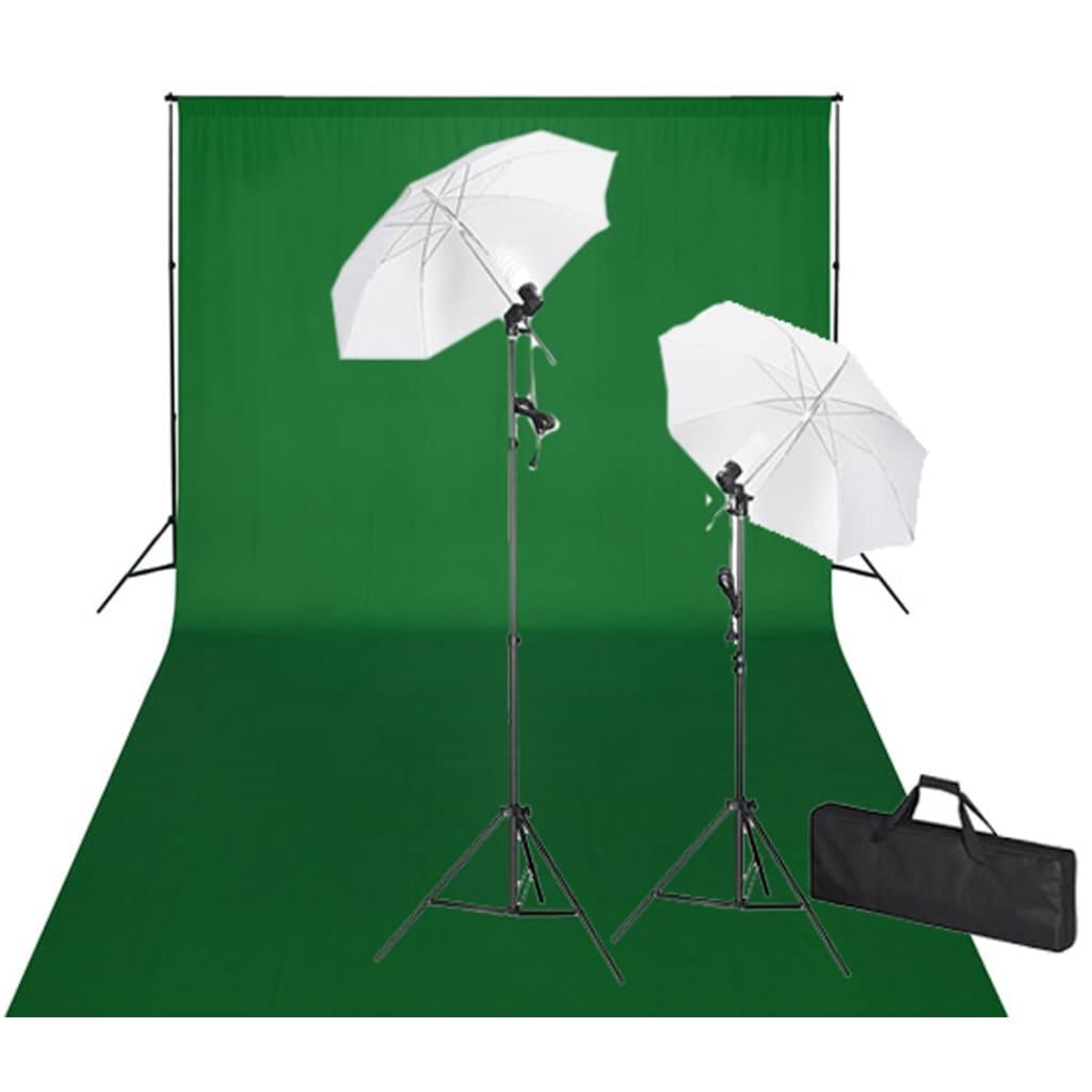 Studiosæt Med Grøn Fotobaggrund Og Lamper 600   300 Cm