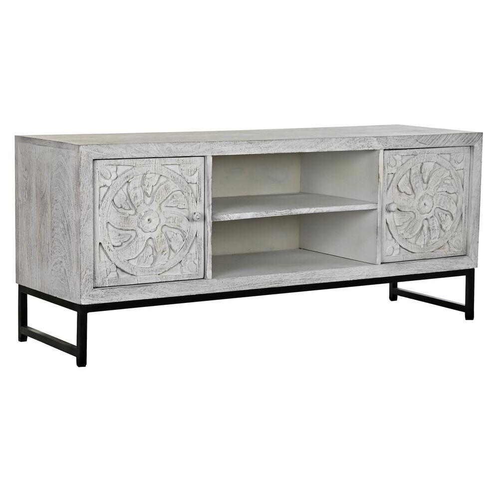 Tv-møbel Metal Og Mangotræ Hvid 130 40 55 Cm