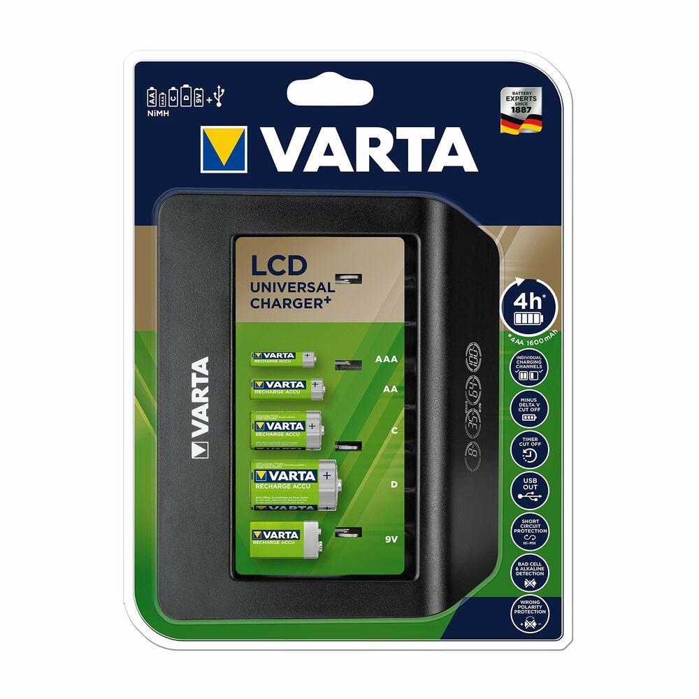 Varta Lcd Universal Charger Batterioplader Aa Aaa 9v 100-240 Sort