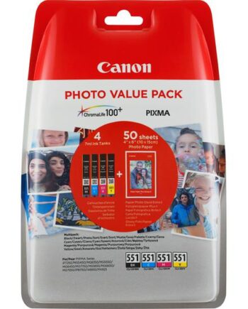 Canon Cli-551       Bk Photo Value Pack   Pakker Sort  Gul  Cyan  Magenta Original Blækbeholder   Papirsæt
