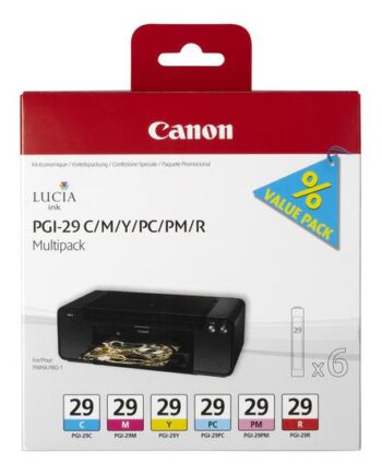 Canon Pgi-29 Cmy Pc Pm   Multipack Gul  Cyan  Magenta  Rød  Fotocyan  Fotomagenta Original Blækbeholder