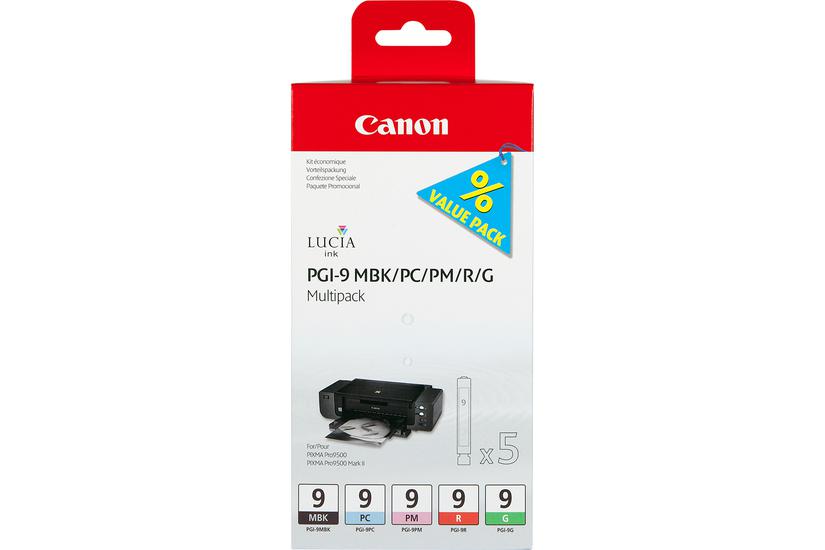 Canon Pgi- Mbk Pc Pm Multi-pack Pakker Rød Grøn Mat Sort Fotocyan Fotomagenta Original Blækbeholder
