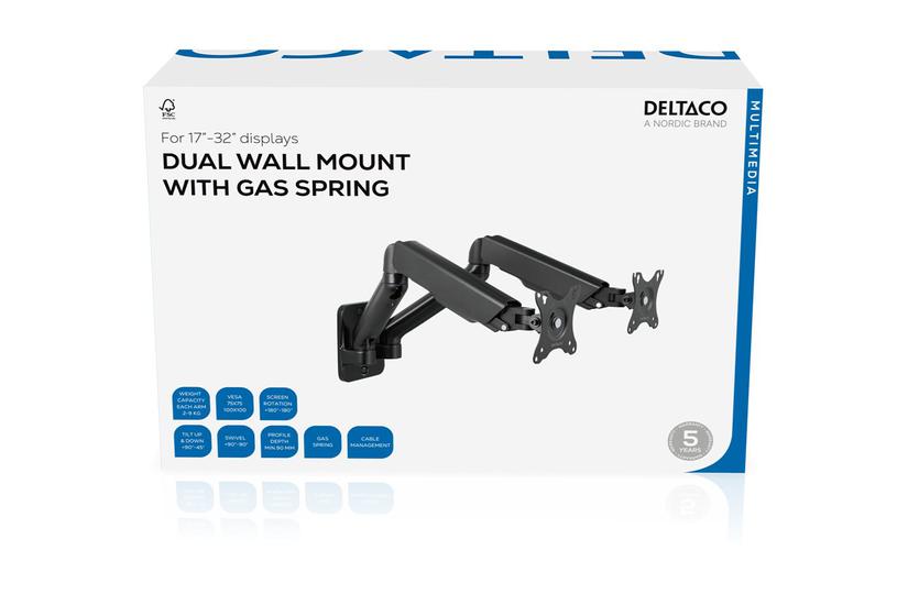Deltaco Office Arm-0361 Monteringssæt Gas Spring For Lcd Displays Mat Sort