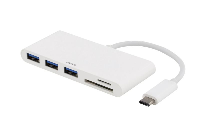 Deltaco Usb- Hub Til 3xusb Sd Kort Hvid