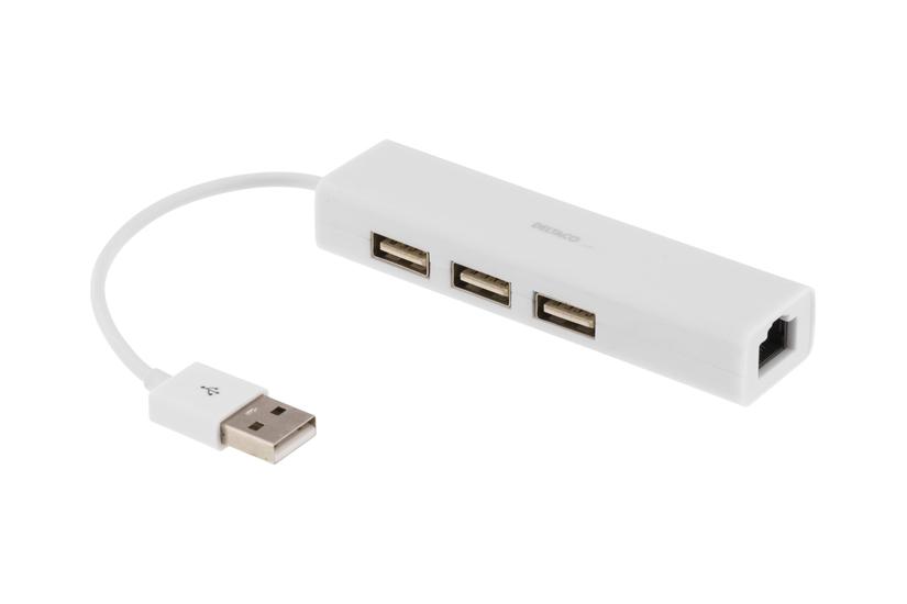 Deltaco Usb Til 3x Usb Rj45 Hvid