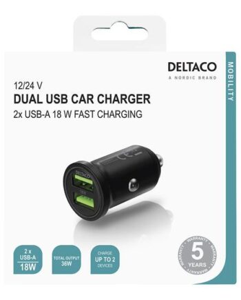 Deltaco Usb-car128 Bilstrømsadapter Usb 36 Watt