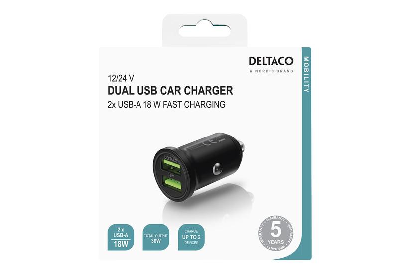 Deltaco Usb-car128 Bilstrømsadapter Usb 36 Watt
