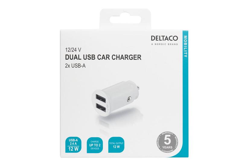 Deltaco Usb-car125 Bilstrømsadapter Usb 12 Watt