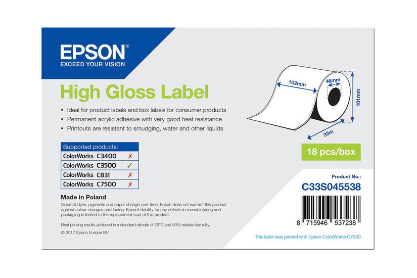 Epson Etiketter Høj-skinnende Rulle Rulle 10 Cm 33