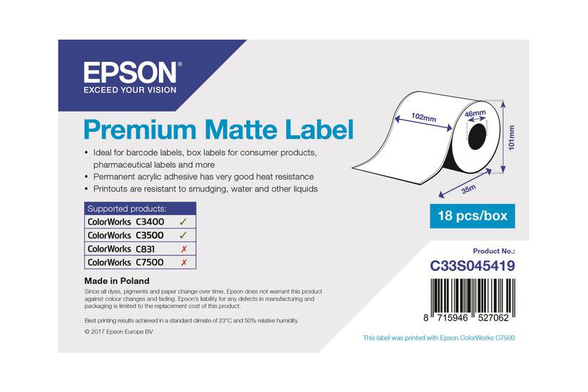 Epson Premium Mærkater Fortløbende Papir Mat Rulle Rulle 10 Cm 35
