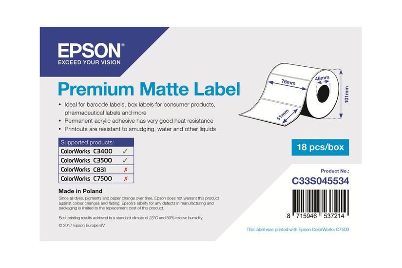 Epson Premium Pressestempel Skæreetikette Mat 650 Etikette 76 51 Mm