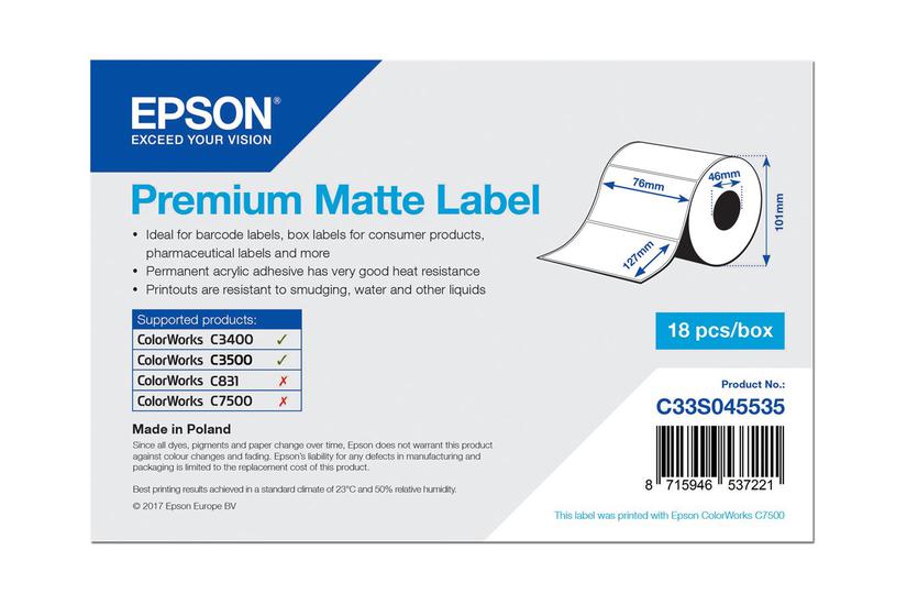 Epson Premium Pressestempel Skæreetikette Mat 265 Etikette 76 127 Mm