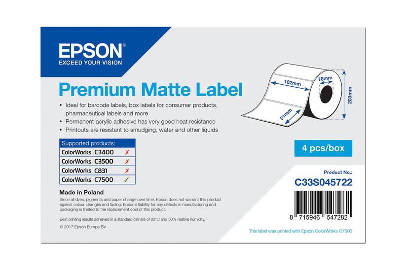 Epson Premium Pressestempel Skæreetikette Mat 9240 Etikette 102 51 Mm
