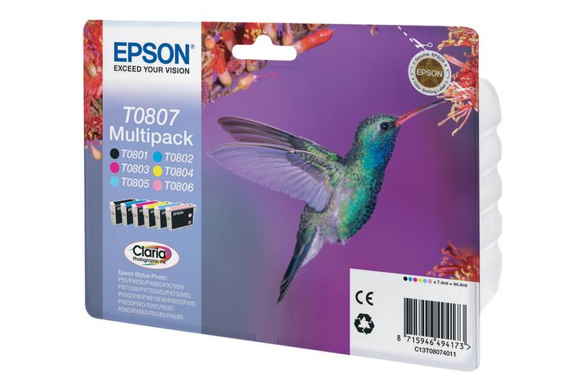 Epson T0807 Multipack Sort Gul Cyan Magenta Lys Magenta Lys Cyan Original Blækpatron
