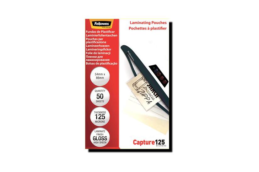 Fellowes Laminating Pouches Capture 125 Micron 50-pakke Skinnende 54 86 Mm Laminerings Poser