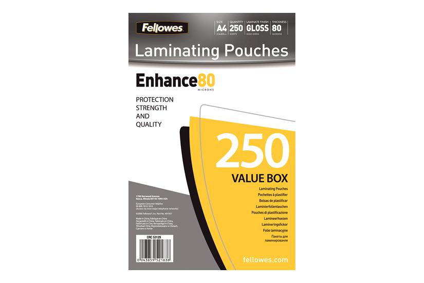 Fellowes Laminating Pouches 250-pakke Blank 216 303 Mm Laminerings Poser