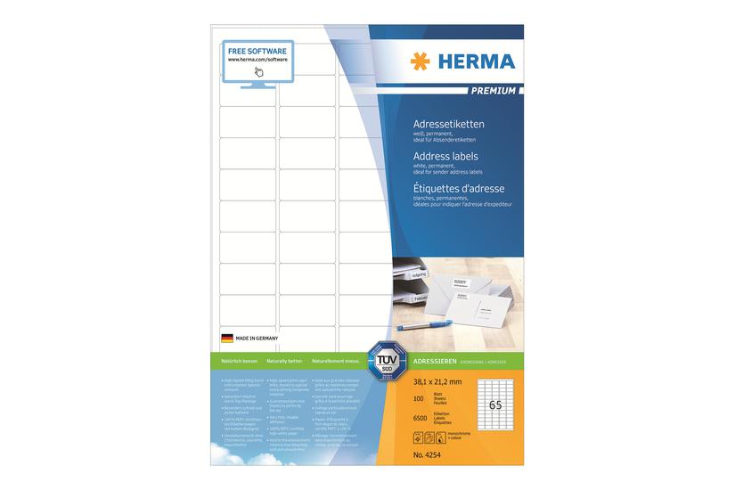 Herma Premium Laminerede Adressemærkater Mat 6500 Etikette 38 21 Mm