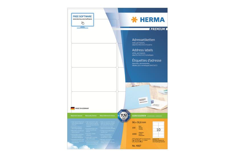 Herma Premium Laminerede Adressemærkater Mat 1000 Etikette 96 50 Mm