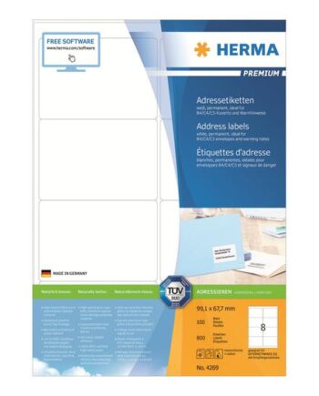 Herma Premium Laminerede Adressemærkater Mat 800 Etikette    99     67   Mm
