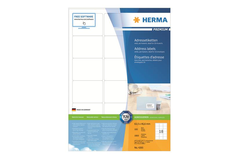Herma Premium Laminerede Adressemærkater Mat 1800 Etikette 63 46 Mm