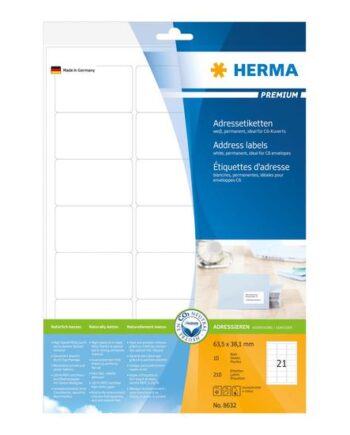 Herma Premium Laminerede Adressemærkater Mat 210 Etikette    63     38   Mm