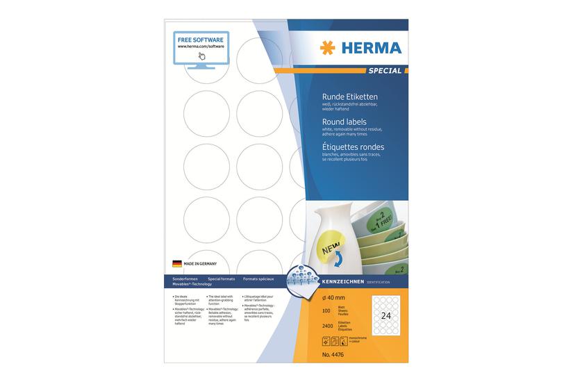 Herma Special Etiketter Mat 2400 Etikette 40 Mm Rund