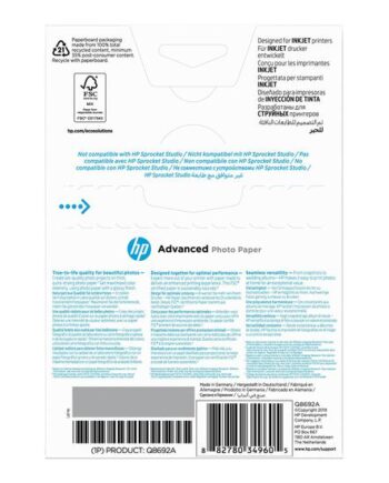 Hp Advanced Glossy Photo Paper Fotopapir Skinnende 100 Ark 100   150 Mm 250