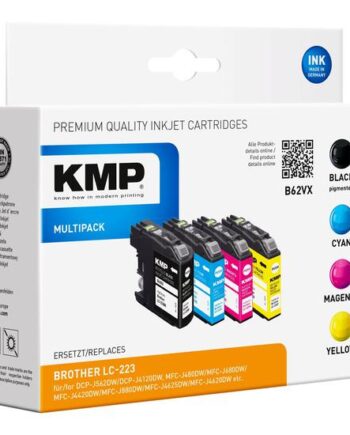 Kmp B62vx   Pakker Sort  Gul  Cyan  Magenta Kompatibel Blækpatron  Alternativ Til: Brother Lc-223bk  Brother Lc-223c  Brother Lc-223m  Brother Lc-223y
